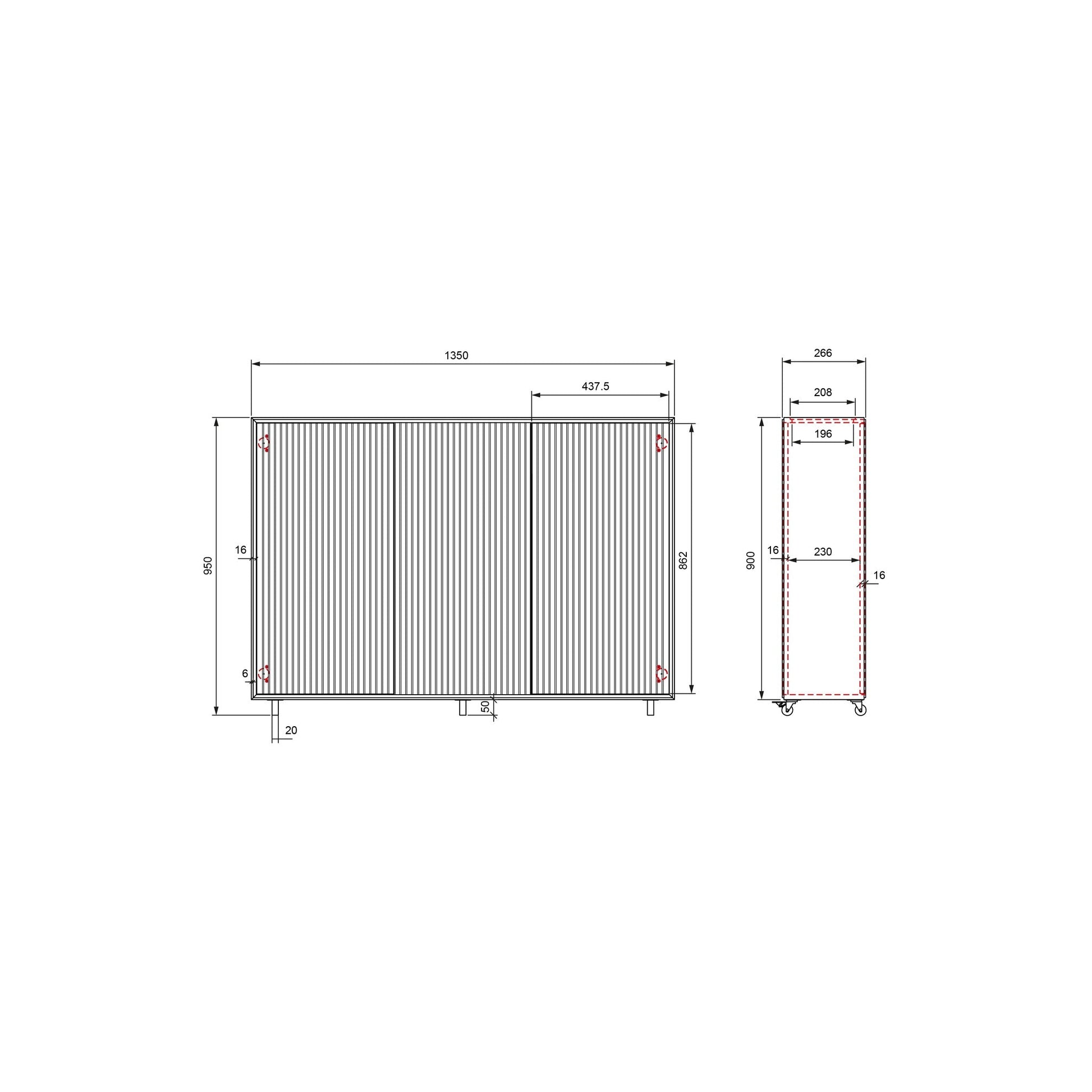 Multibrackets AV-Cabinet TV-Lift 55 Zoll Slimline Black Walnut, Masszeichnung mit Abmessungen