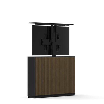 Multibrackets 8057 AV-Cabinet TV-Lift 55 Zoll Slimline Black Walnut Rückansicht, TV-Rückwand mit Liftsäule