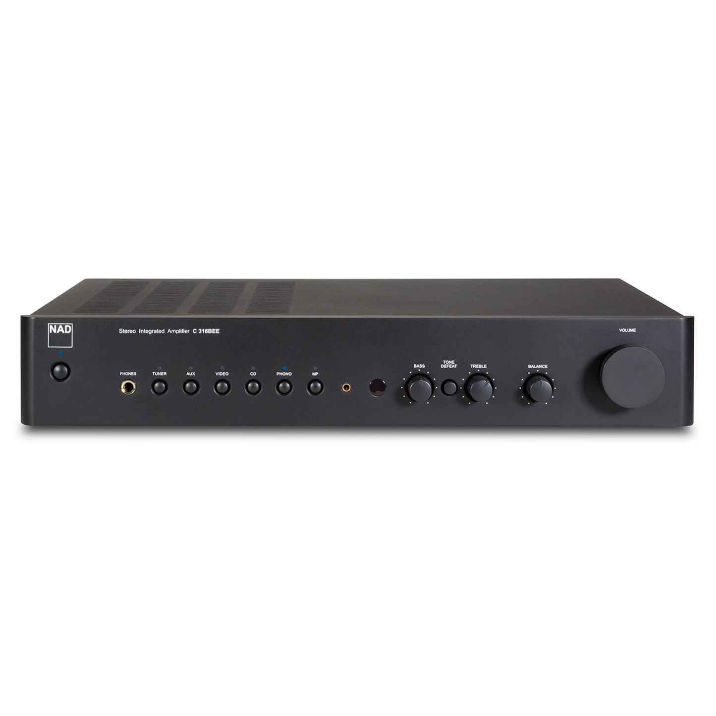 NAD C 316BEE V2 Vollverstärker mit Phono Frontansicht mit Eingangswahl, Klangreglern und Lautstärkeregler