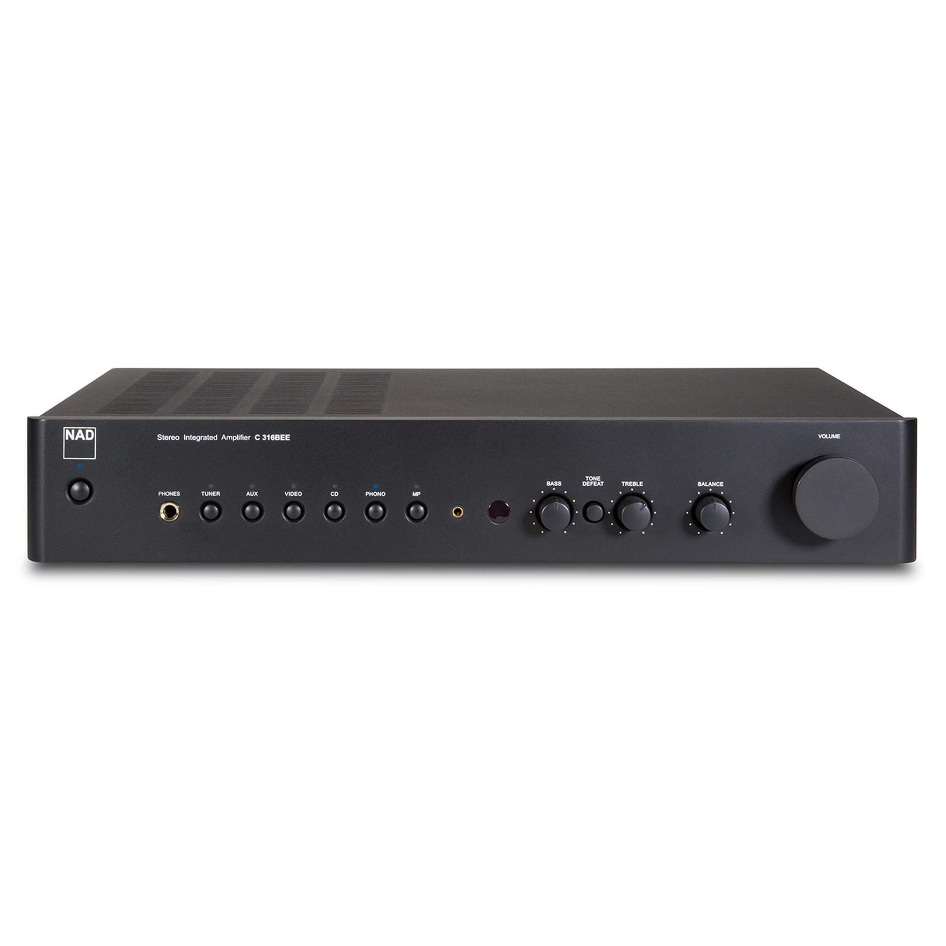NAD C 316BEE V2 Vollverstärker mit Phono Frontansicht mit Eingangswahl, Klangreglern und Lautstärkeregler