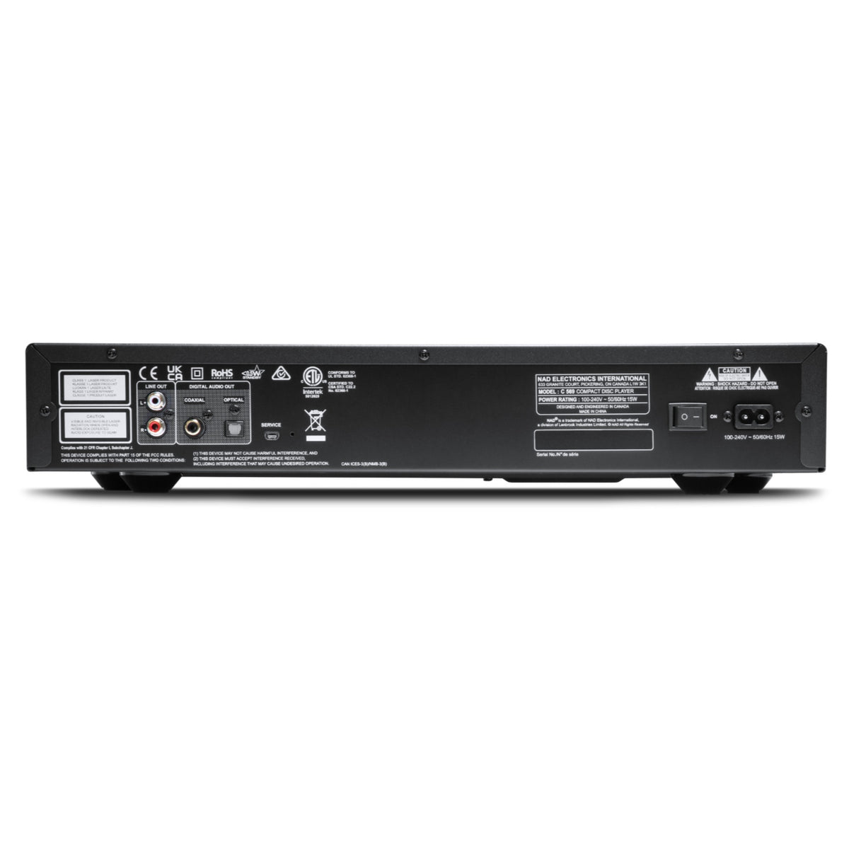 NAD C 569 CD-Player Anschlussfeld mit Cinch-Ausgang sowie koaxialem und optischem Digitalausgang