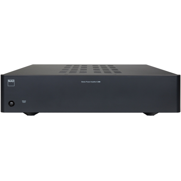 NAD C268 Stereo-Endstufe Frontansicht schwarzes Gehäuse mit Bridge-Mode-Schalter