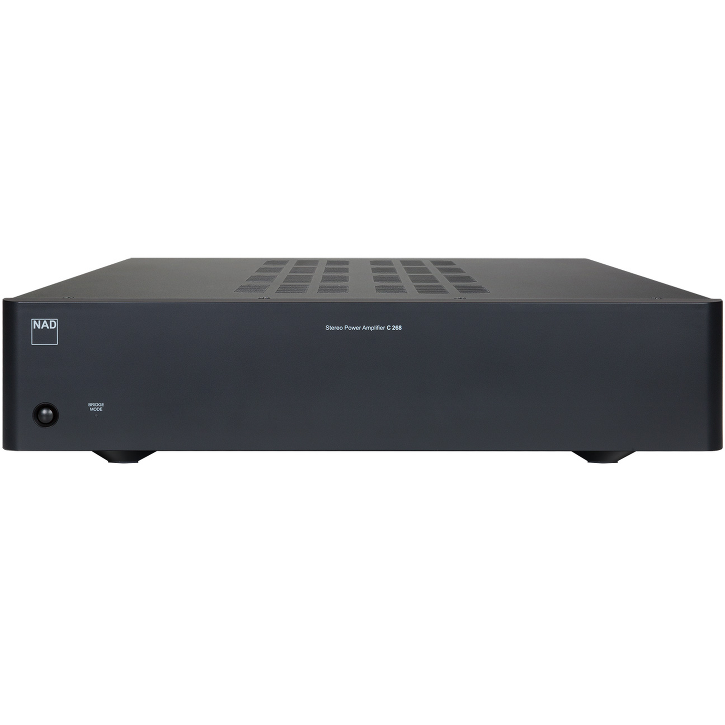 NAD C268 Stereo-Endstufe Frontansicht schwarzes Gehäuse mit Bridge-Mode-Schalter