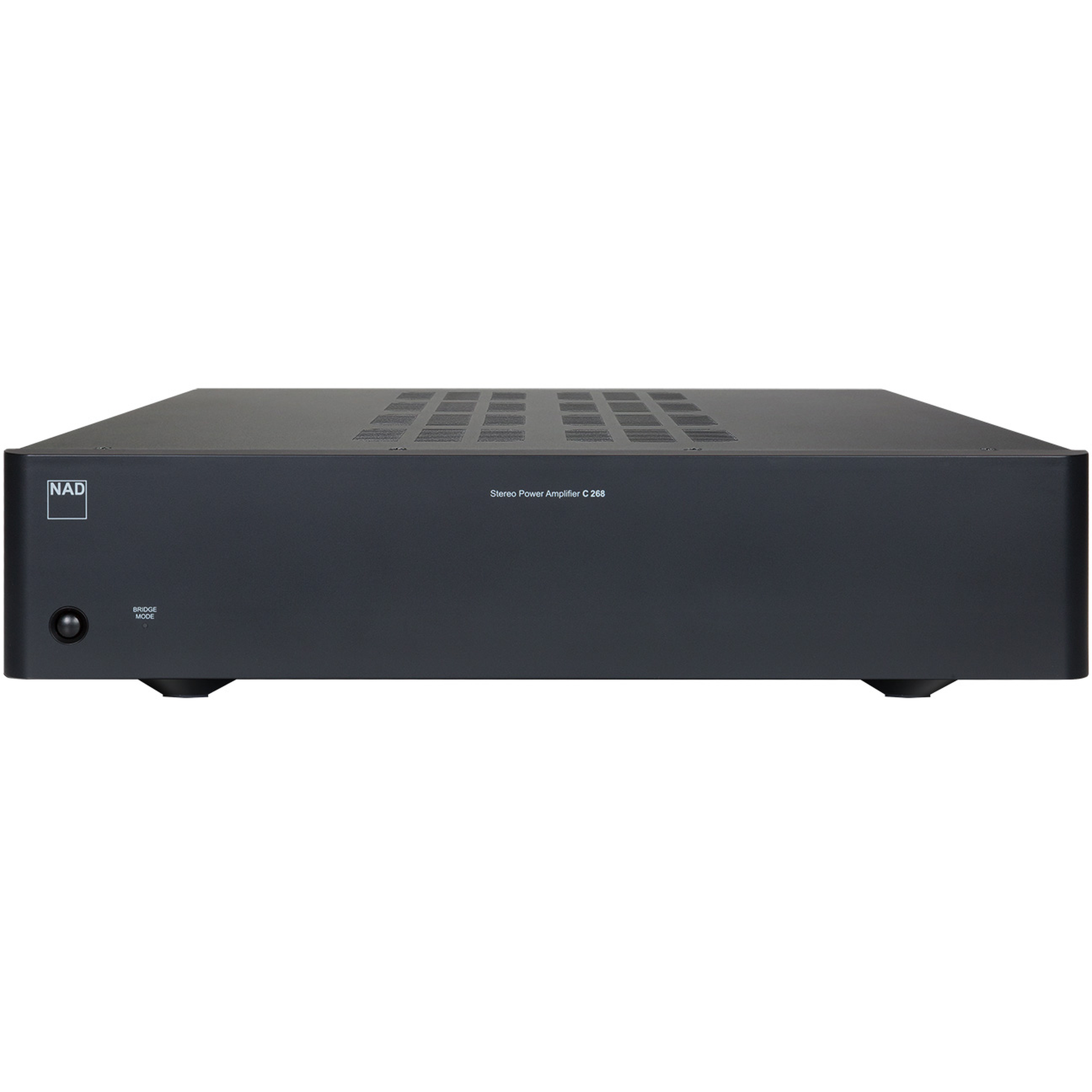 NAD C268 Stereo-Endstufe Frontansicht schwarzes Gehäuse mit Bridge-Mode-Schalter