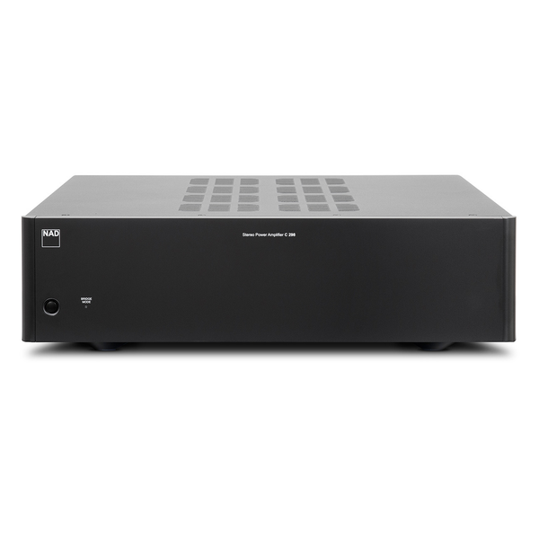 NAD C298 Stereo-Endstufe Frontansicht schwarzes Gehäuse mit Bridge-Mode-Schalter