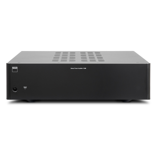 NAD C298 Stereo-Endstufe Frontansicht schwarzes Gehäuse mit Bridge-Mode-Schalter