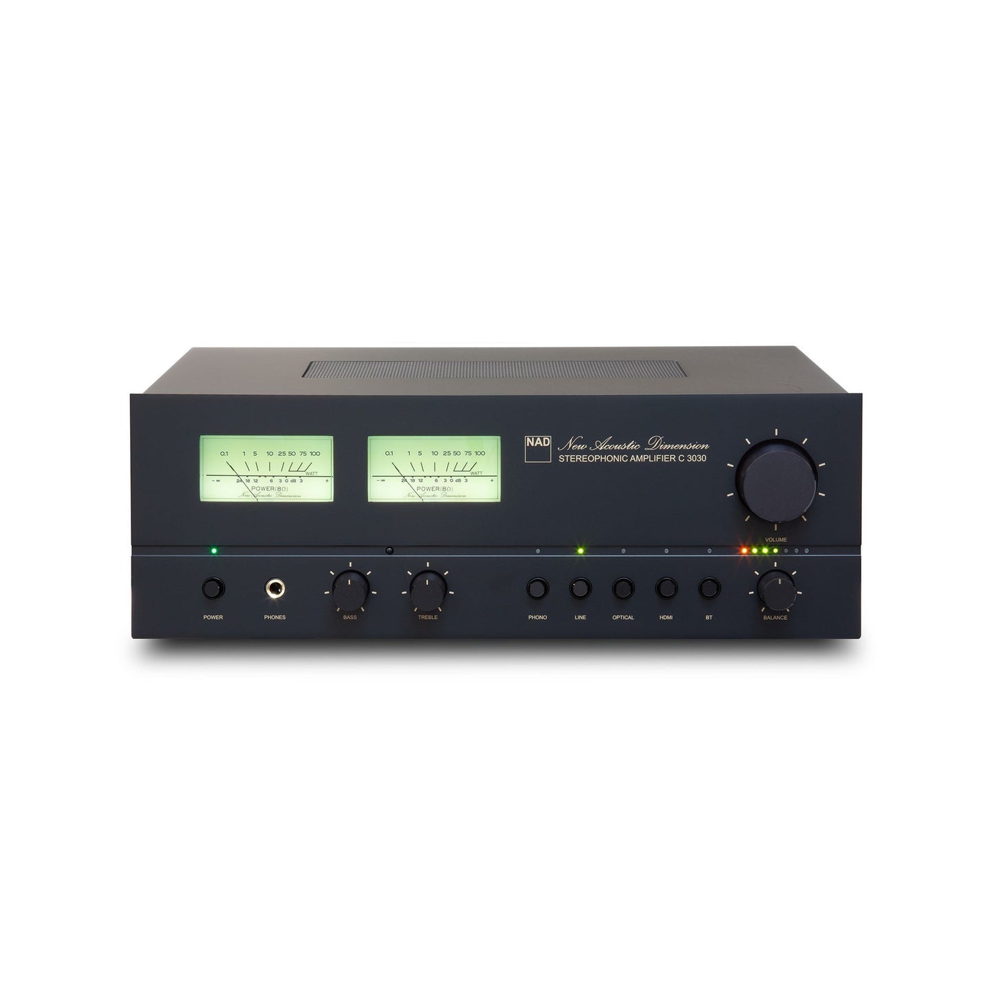 NAD C3030 Stereo-Vollverstärker mit Phono VU-Meter Retro-Design Frontansicht