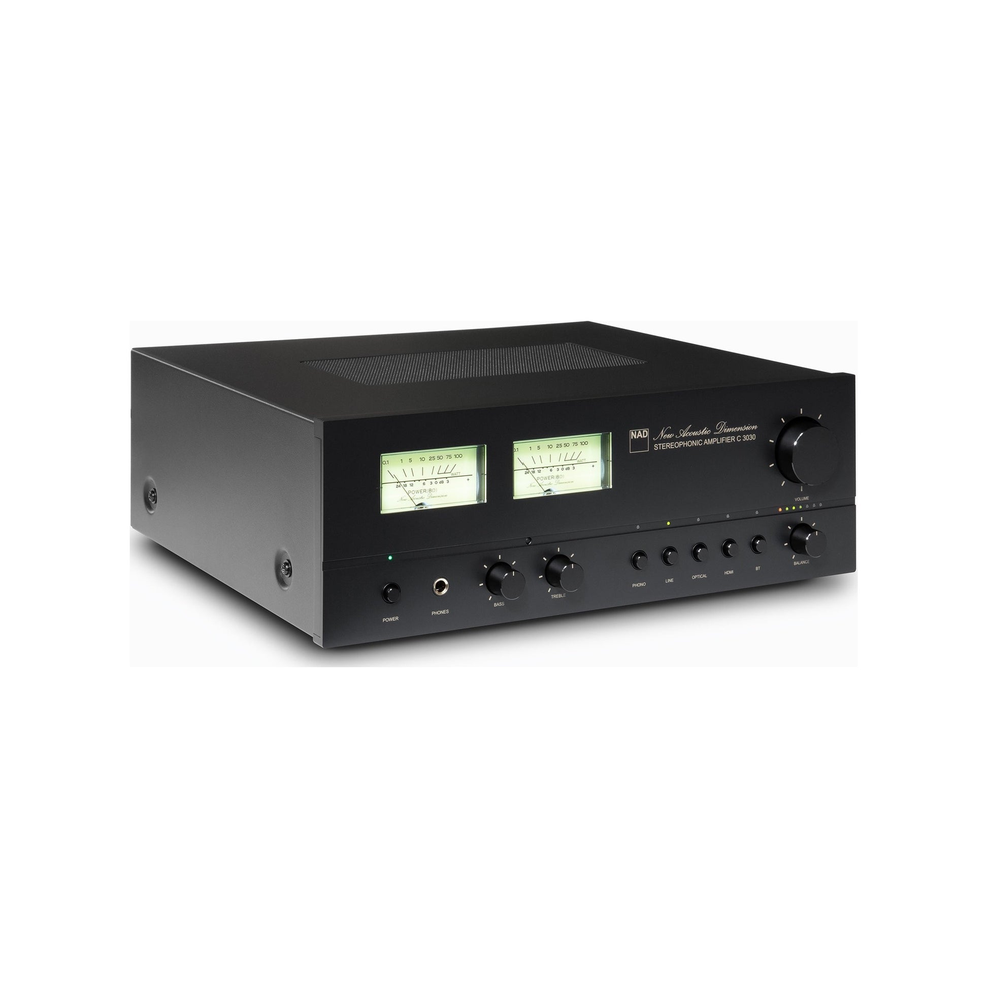 NAD C3030 Stereo-Vollverstärker mit Phono Walnuss-Finish Schrägansicht