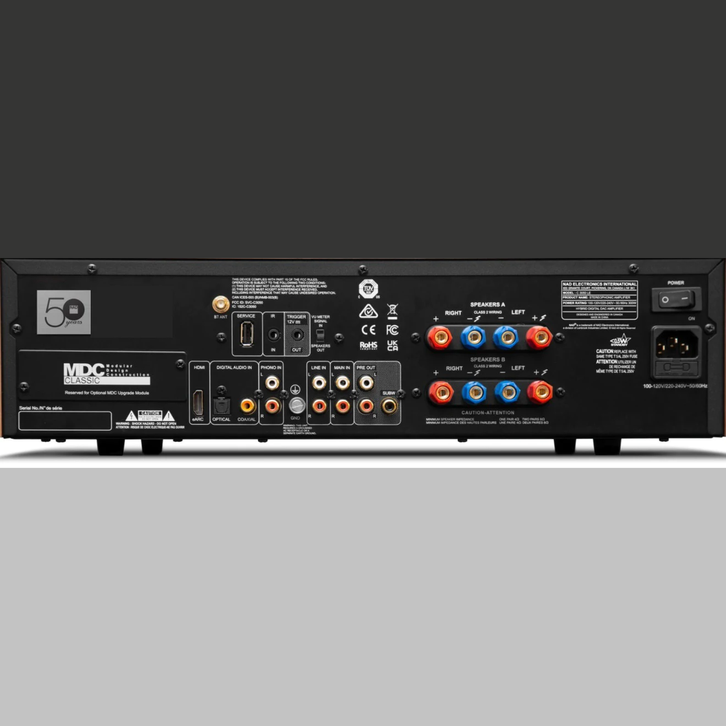 NAD C3050 + JBL L100 MKII HiFi-Set Anschlussfeld Vollverstärker mit HDMI eARC, Phono und Lautsprecherklemmen