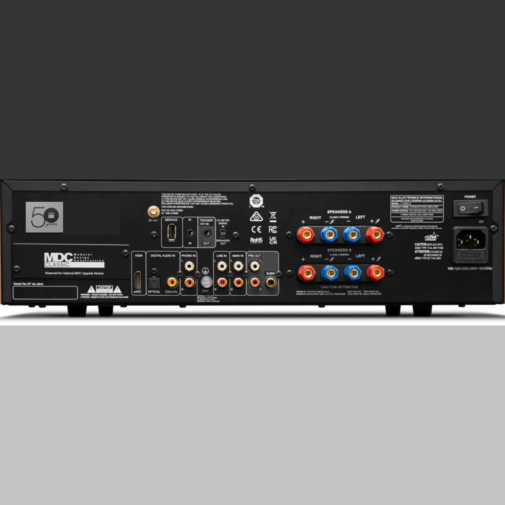 NAD C3050 + JBL L100 MKII HiFi-Set Anschlussfeld Vollverstärker mit HDMI eARC, Phono und Lautsprecherklemmen