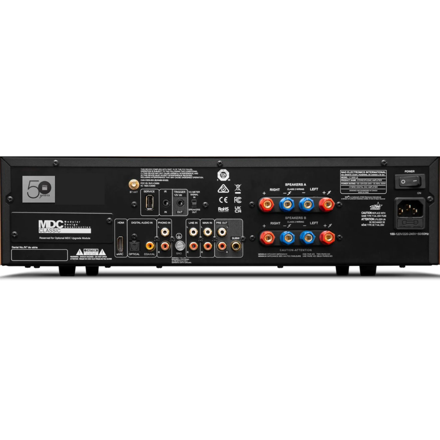 NAD C3050 + JBL L82 MKII HiFi-Set Orange Anschlussfeld Vollverstärker mit HDMI eARC, Phono und Lautsprecherklemmen