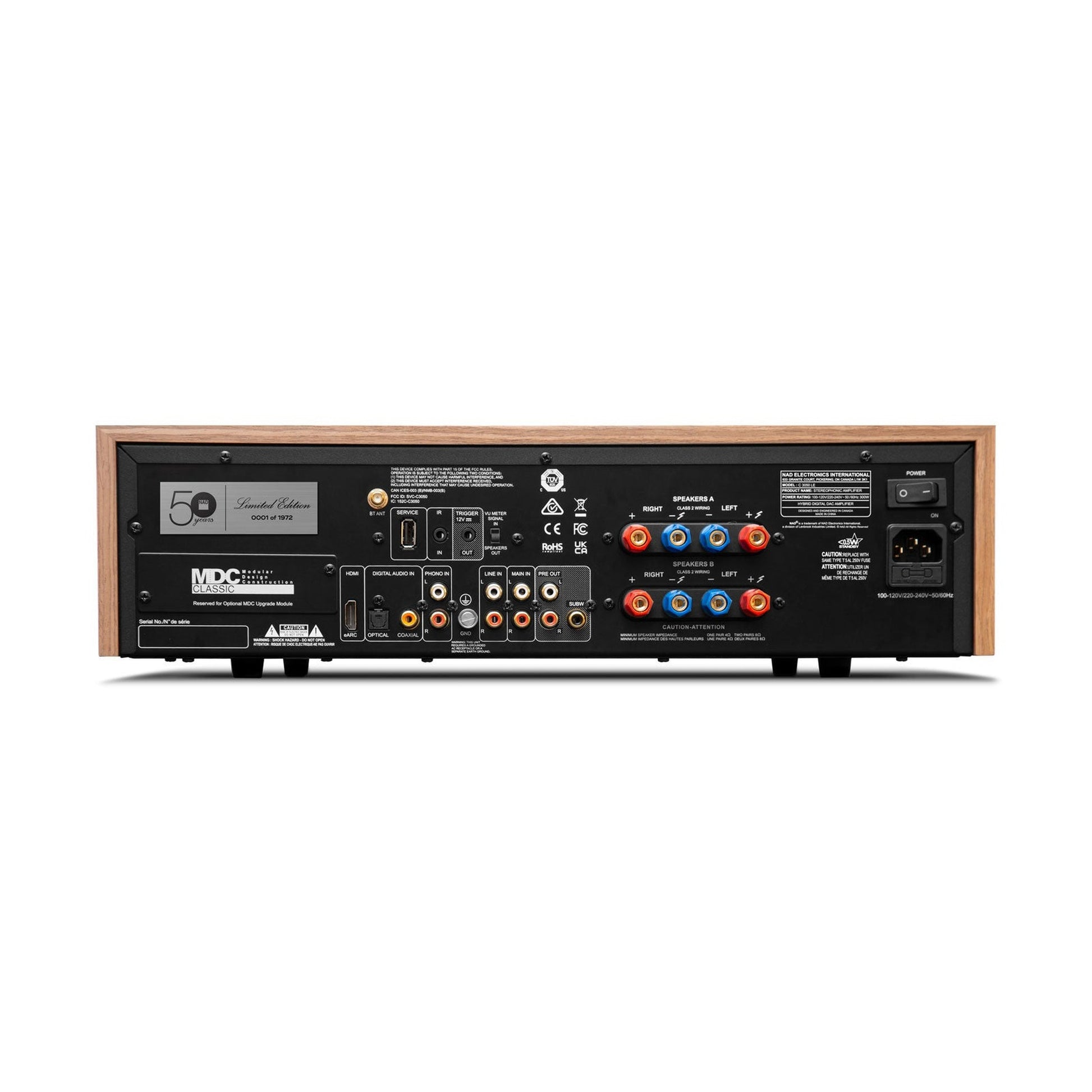 NAD C3050 Stereo Vollverstärker Rückansicht HDMI eARC Phono MDC2 Anschlüsse