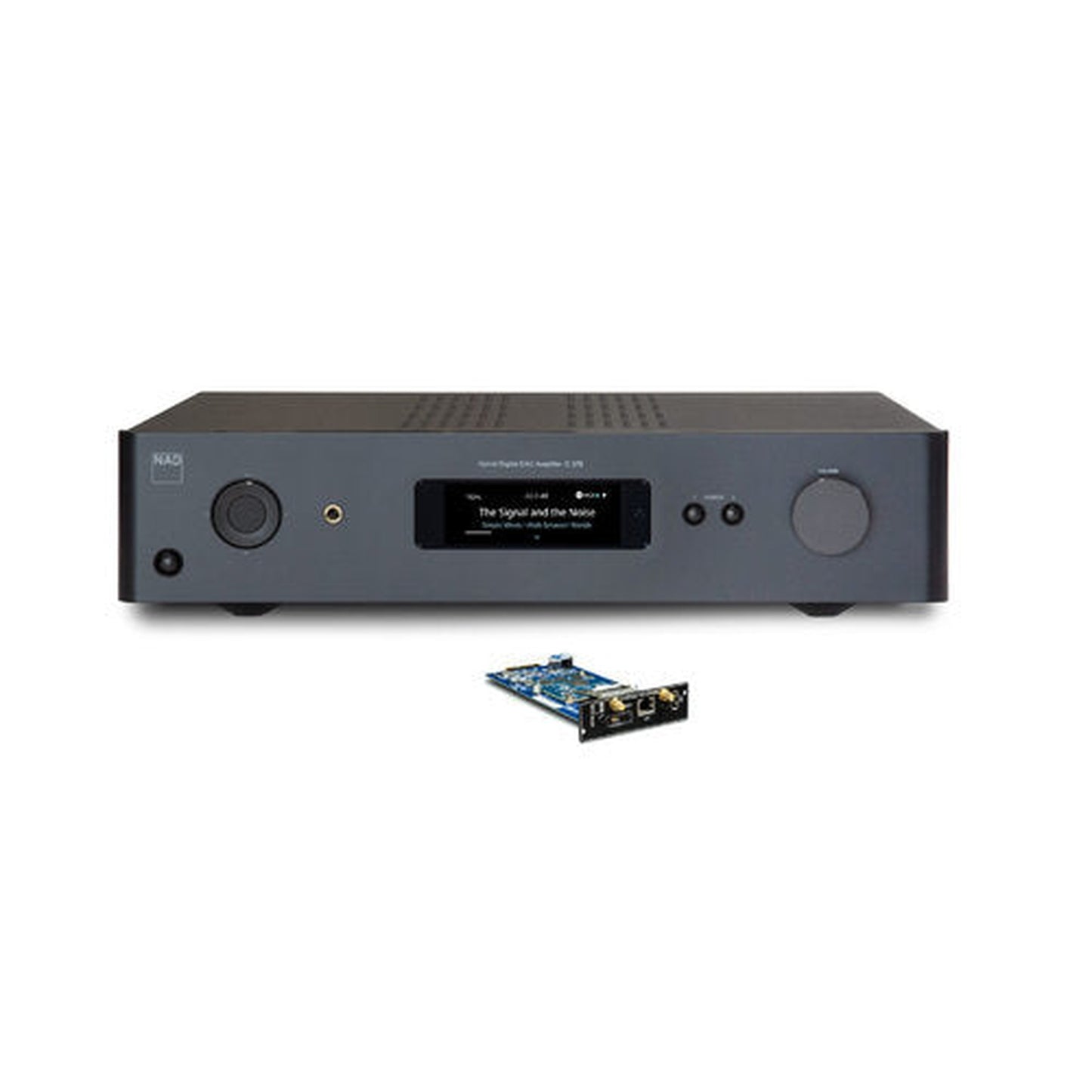 NAD C379 + MDC2 BluOS Streaming-Vollverstärker Frontansicht schwarz