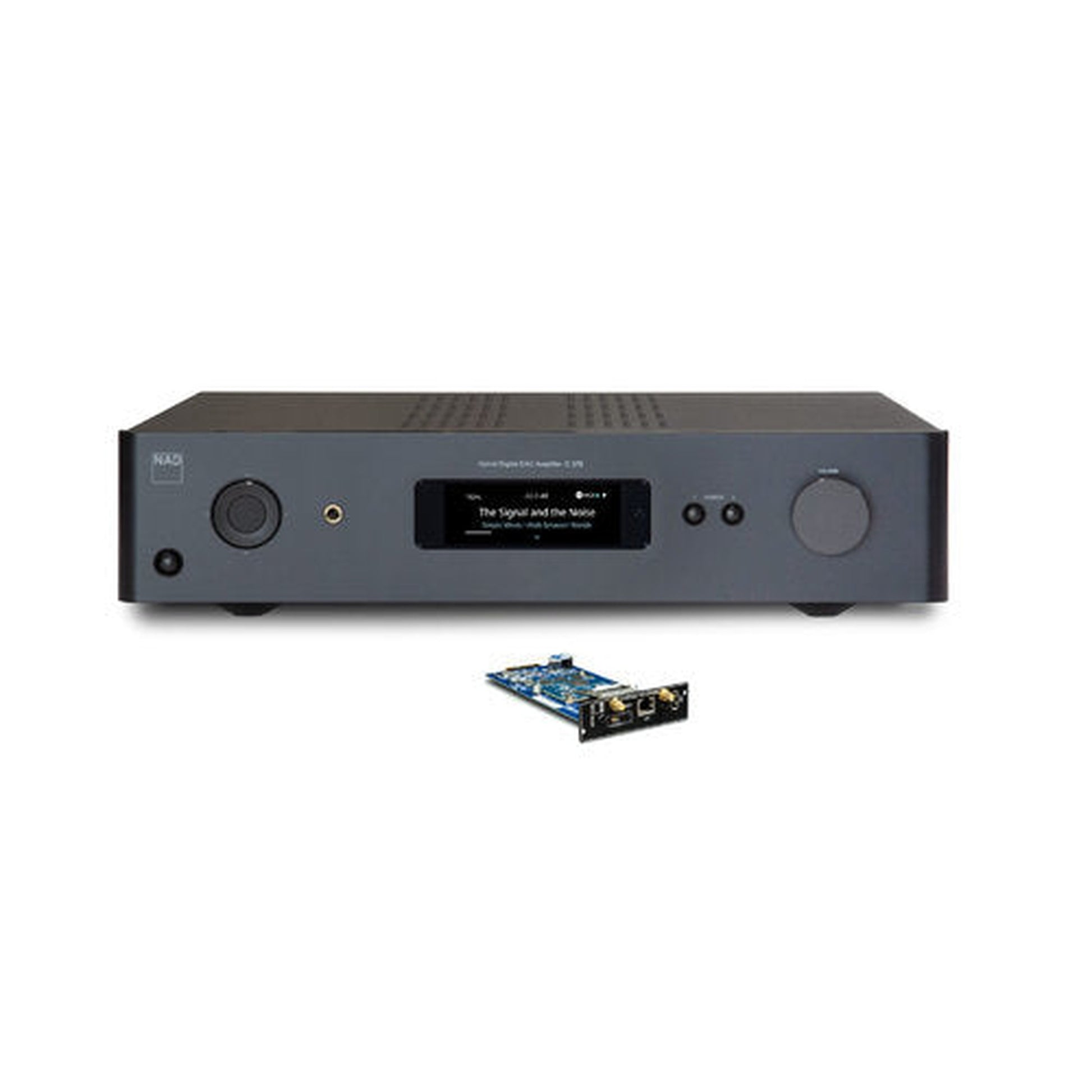 NAD C379 + MDC2 BluOS Streaming-Vollverstärker Frontansicht schwarz