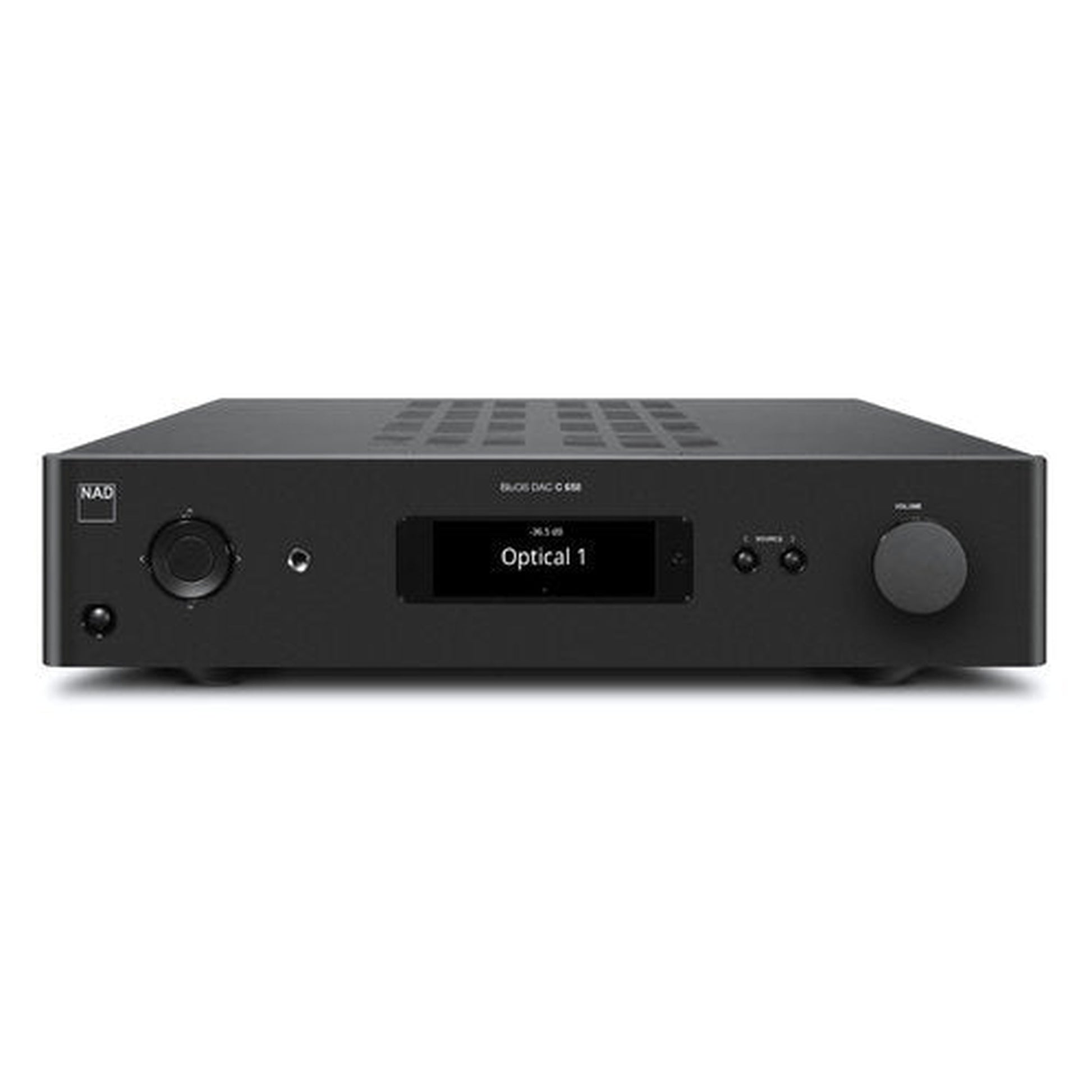 NAD C658 BluOS Streaming Vorverstärker DAC Dirac Live Frontansicht schwarz