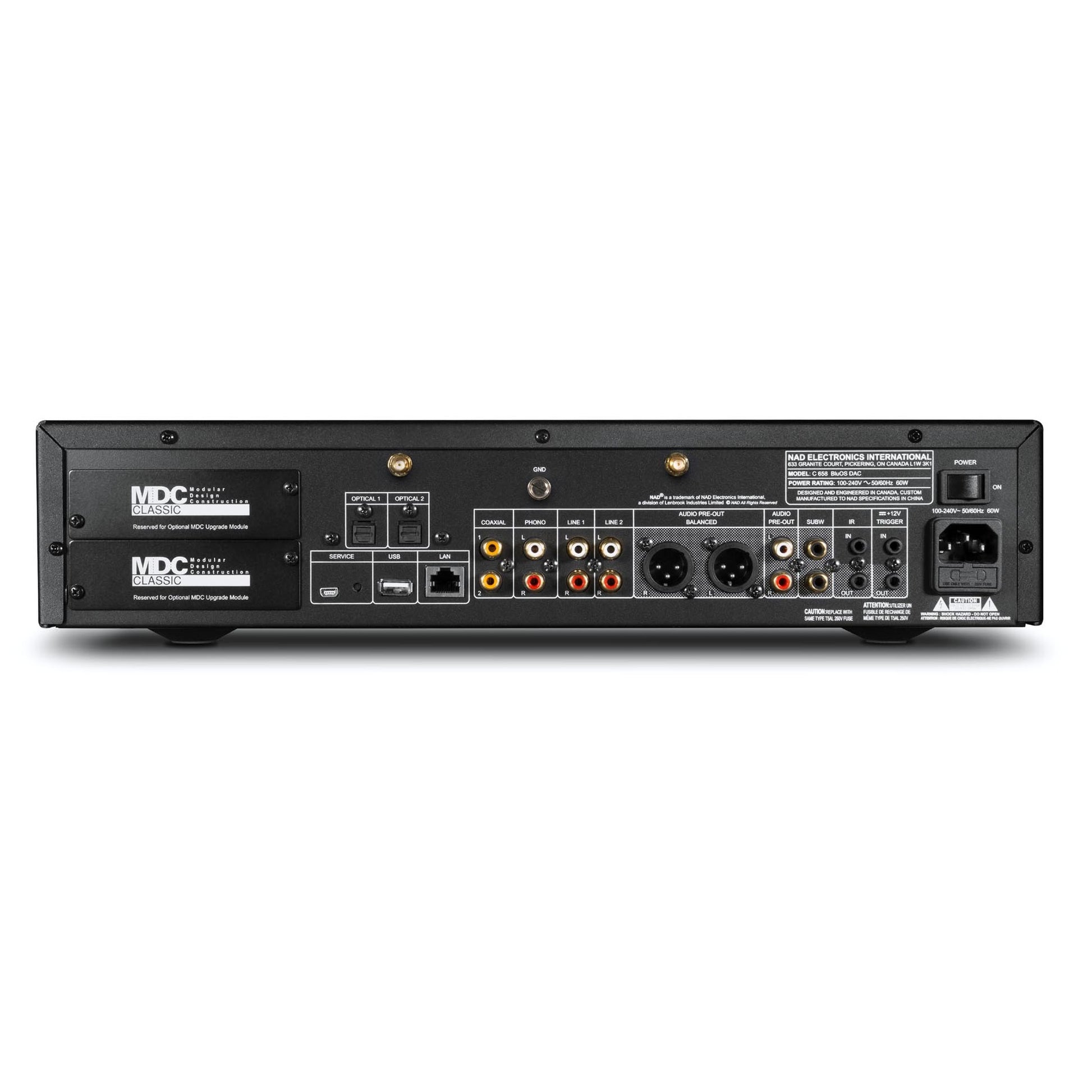 NAD C658 BluOS Streaming Vorverstärker DAC Rückansicht XLR Phono MDC Anschlüsse