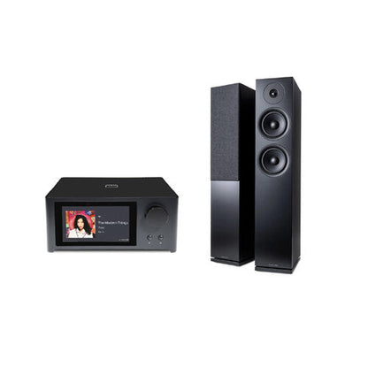 NAD C700 V2 + Argon Forus 55 HiFi-Set Black Frontansicht Streaming-Verstärker und Standlautsprecher
