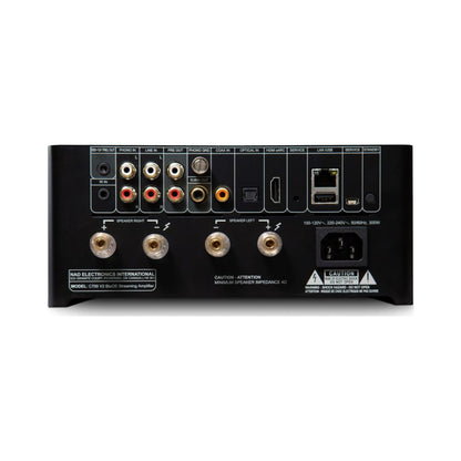 NAD C700 V2 BluOS Streaming-Vollverstärker Rückansicht mit Anschlüssen HDMI eARC, Phono, WLAN