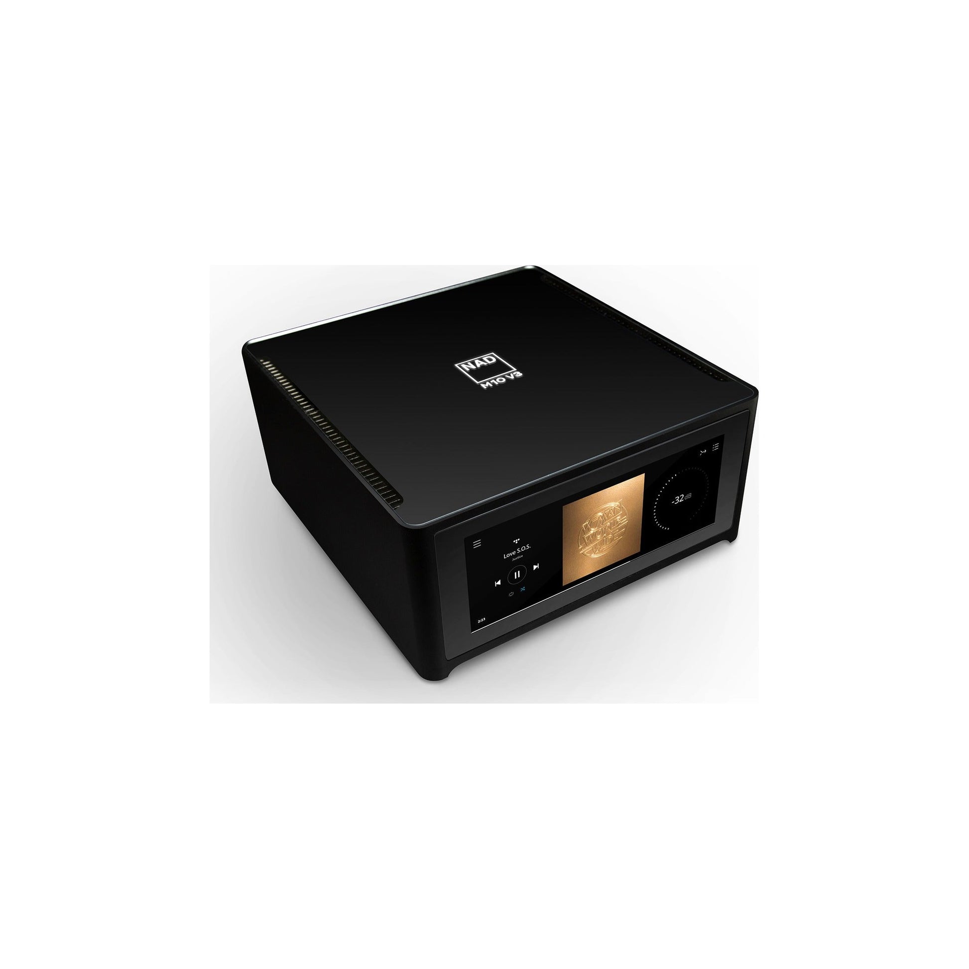 NAD M10 V3 Streaming-Verstärker mit Dirac Schrägansicht freistehend
