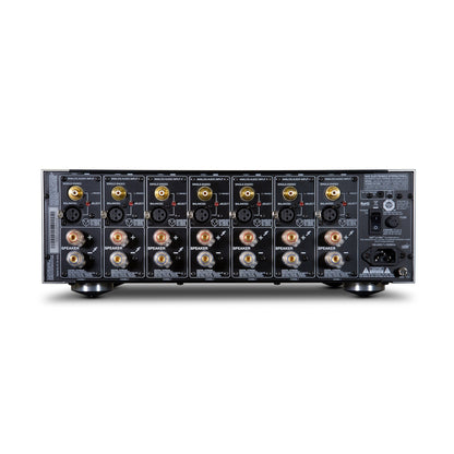 NAD M28 7-Kanal-Endstufe Rückansicht Anschlüsse XLR Cinch Lautsprecherklemmen