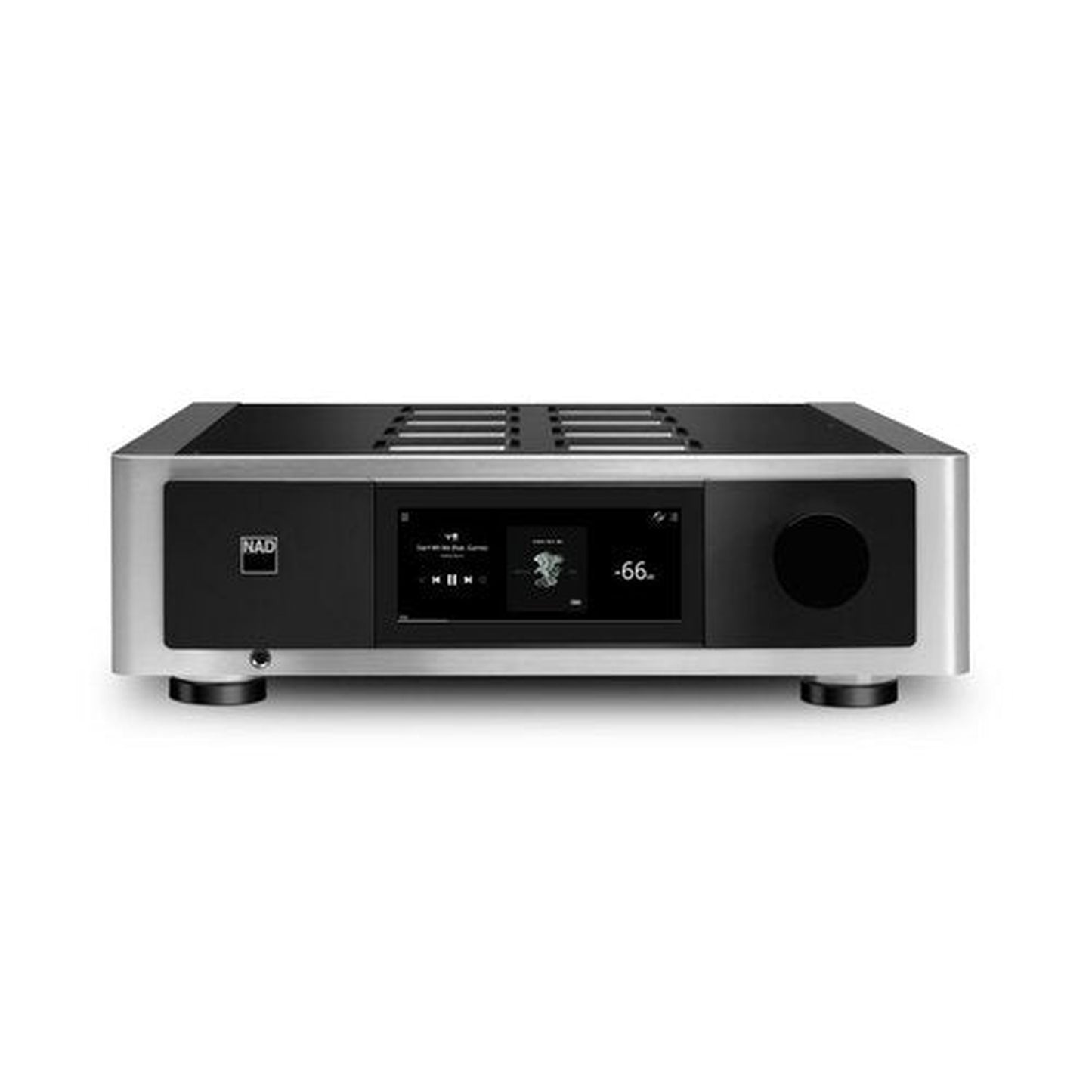 NAD M33 V2 Streaming-Verstärker Frontansicht mit BluOS-Display