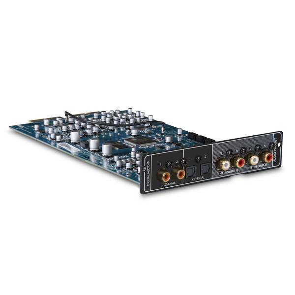 NAD MDC AM230 Dolby-Atmos-Modul Schrägansicht mit Anschlussterminals Koaxial, Optisch und Cinch