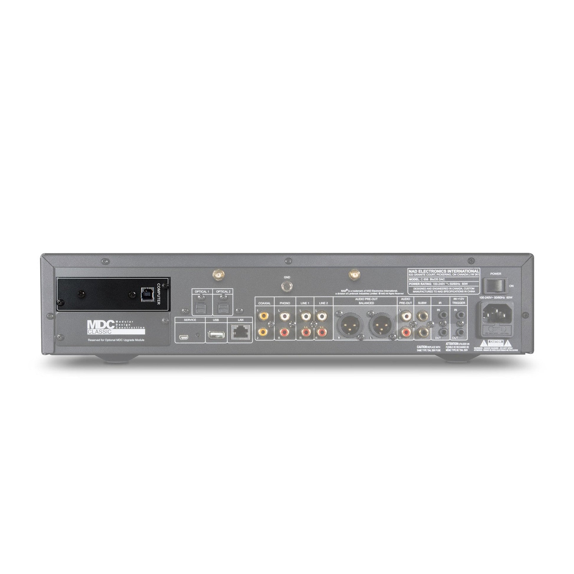 NAD MDC USB DSD Erweiterungsmodul Anschlussfeld im COMPUTER-Steckplatz mit USB-, optischem und koaxialem Digitaleingang