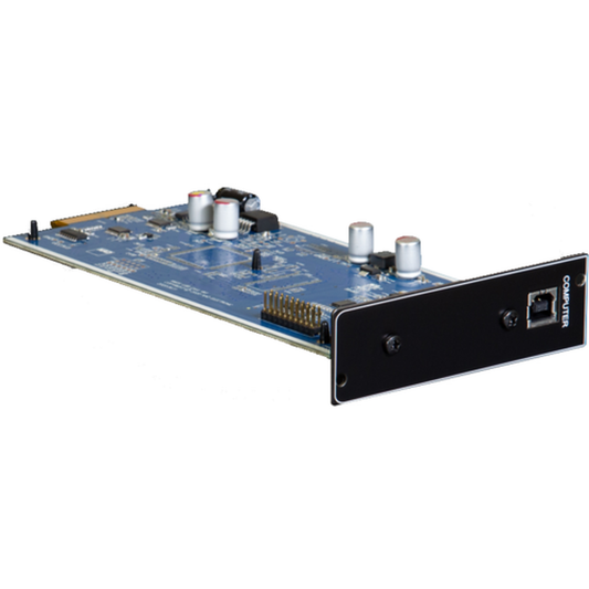 NAD MDC USB DSD Erweiterungsmodul Schrägansicht mit USB-Anschluss und DAC-Platine
