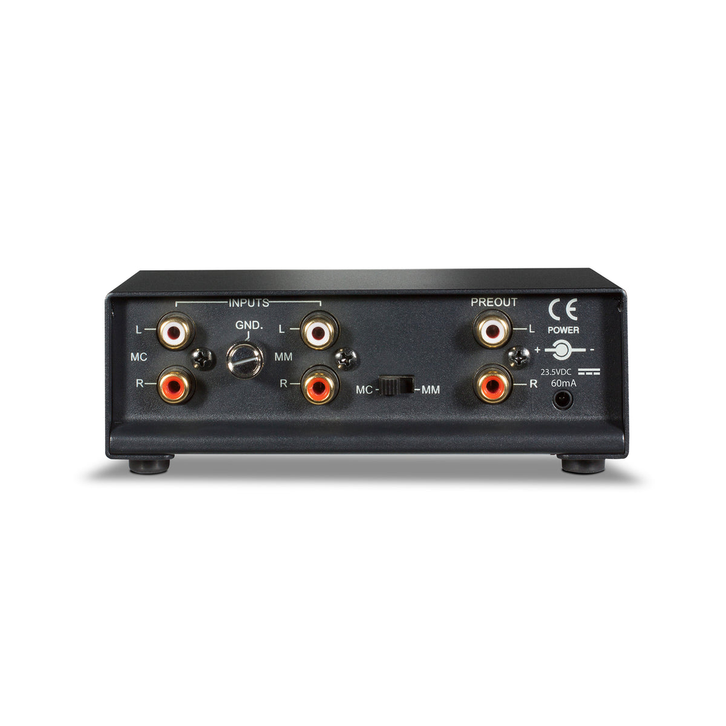 NAD PP 2e Phono-Vorverstärker Anschlussfeld mit MM/MC-Umschalter Cinch und Masseanschluss