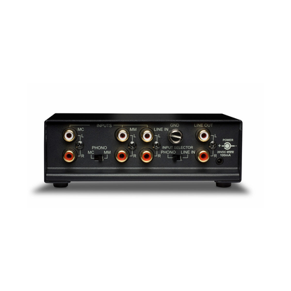 NAD PP 4 Phono-Vorverstärker Anschlussfeld mit MM/MC-Umschalter, Cinch und Masseanschluss
