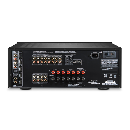NAD T 758 V3i 7.1 AV-Receiver Anschlussfeld mit HDMI-, Cinch-Vorverstärkerausgängen und Lautsprecherklemmen
