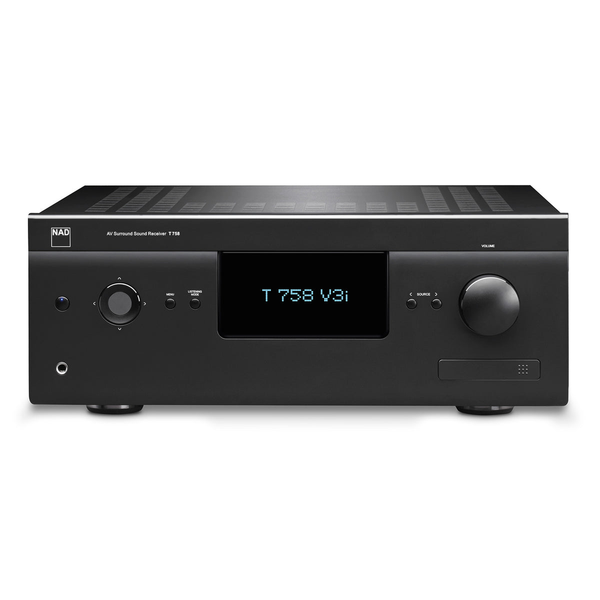 NAD T 758 V3i 7.1 AV-Receiver Frontansicht mit Display und Lautstärkeregler