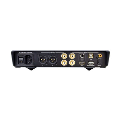 NuPrime AMG DAC D/A-Wandler mit Vorstufe Rückansicht mit XLR-, Cinch-, HDMI-, USB- und Lichtleiteranschluss