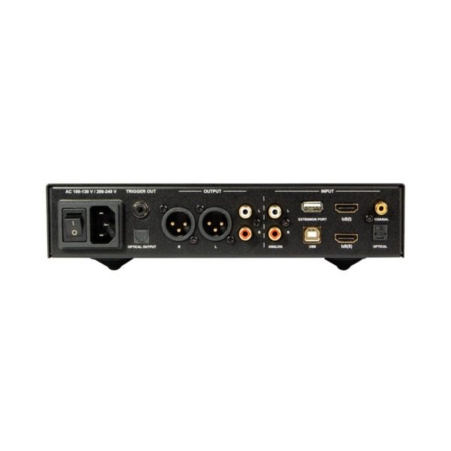 NuPrime DAC-9X D/A-Wandler mit Vorstufe Rückansicht mit XLR-, Cinch-, HDMI-, USB- und Lichtleiteranschluss