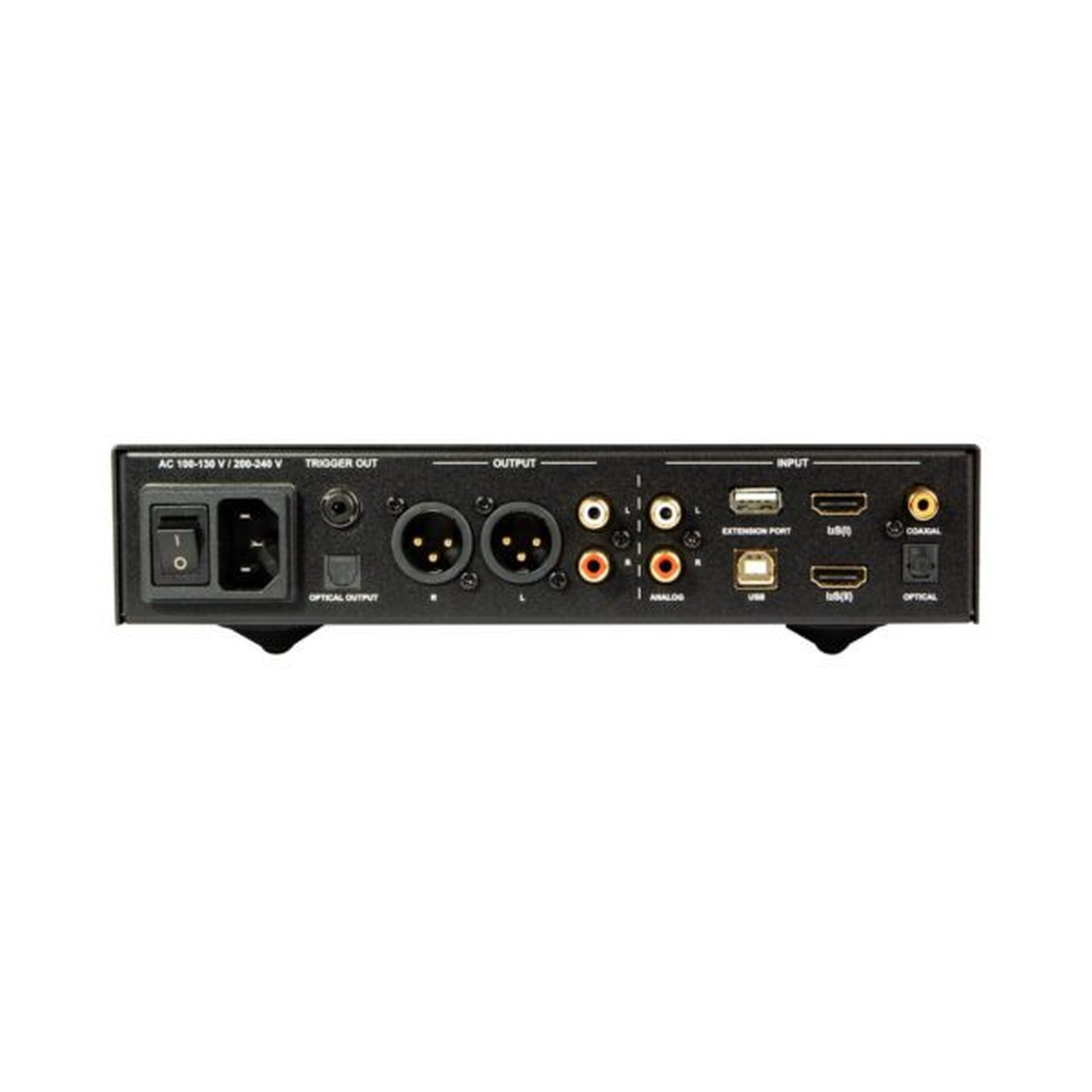 NuPrime DAC-9X D/A-Wandler mit Vorstufe Rückansicht mit XLR-, Cinch-, HDMI-, USB- und Lichtleiteranschluss