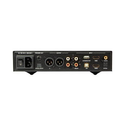 NuPrime DAC-9X D/A-Wandler mit Vorstufe Rückansicht mit XLR-, Cinch-, HDMI-, USB- und Lichtleiteranschluss