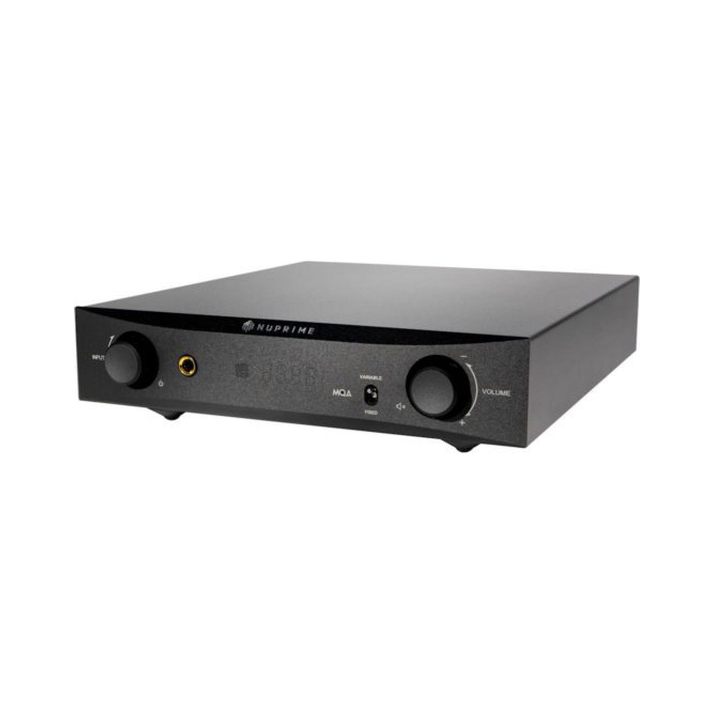 NuPrime DAC-9X D/A-Wandler mit Vorstufe Schrägansicht in Schwarz
