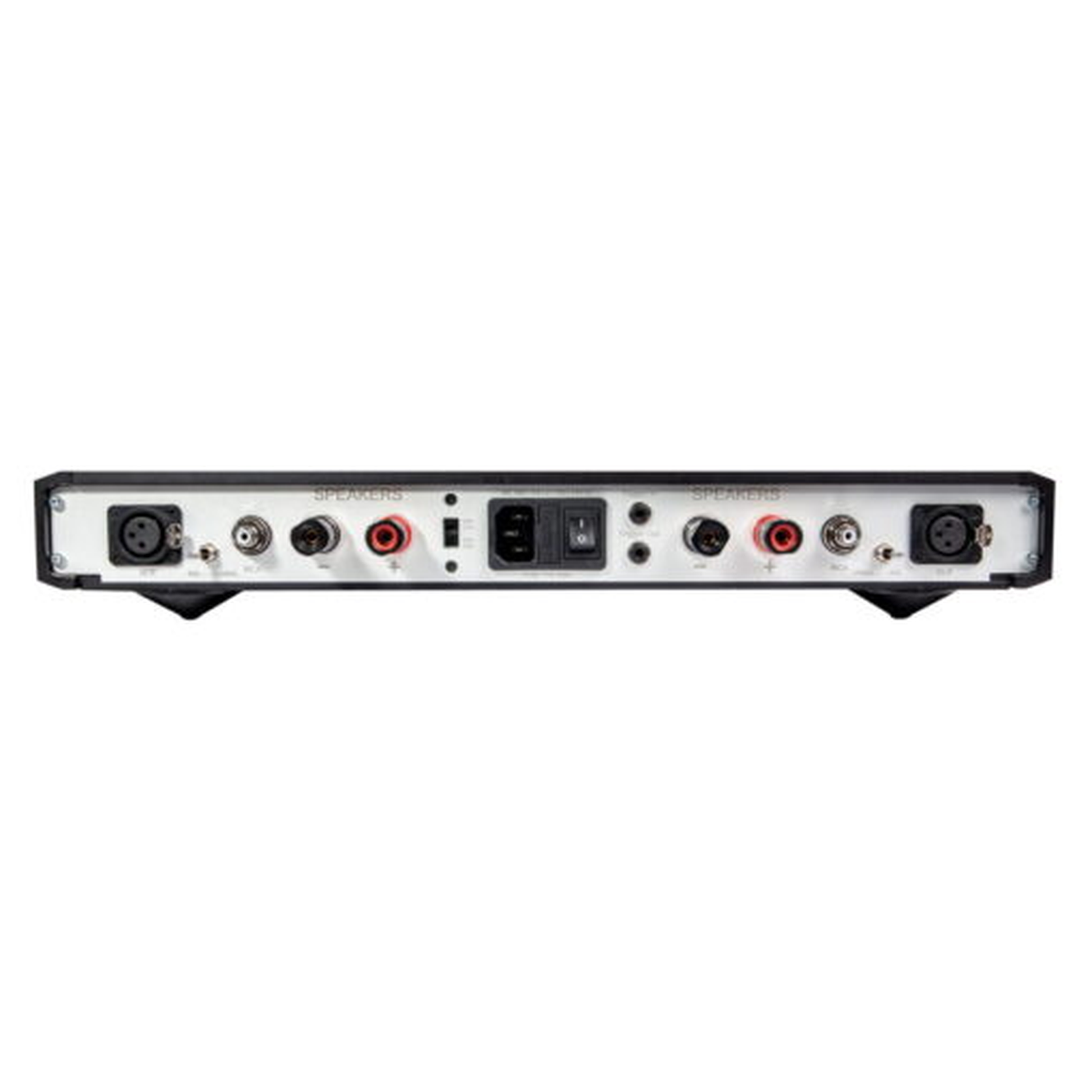 NuPrime Evolution STA-SE Stereo-Endstufe Rückansicht mit XLR- und Cinch-Eingängen und Lautsprecherklemmen