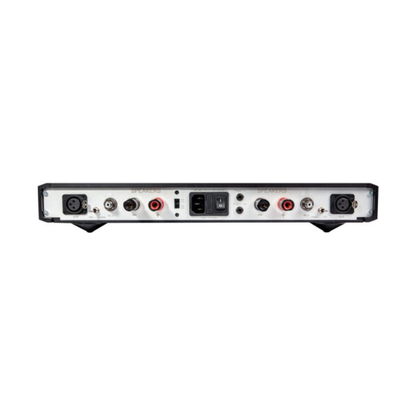 NuPrime Evolution STA-SE Stereo-Endstufe Rückansicht mit XLR- und Cinch-Eingängen und Lautsprecherklemmen