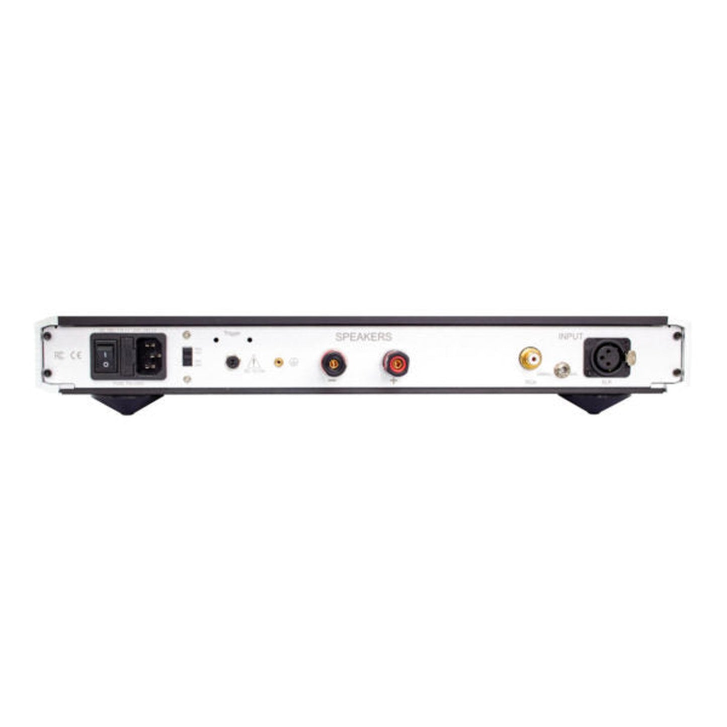 NuPrime Evolution TWO-SE Mono-Endstufe Rückansicht mit Lautsprecherklemmen, Cinch- und XLR-Eingang