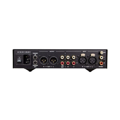 NuPrime PRA-9X Vorverstärker mit Phono Rückansicht mit XLR-, Cinch- und Phono-Eingang und Trigger-Anschluss