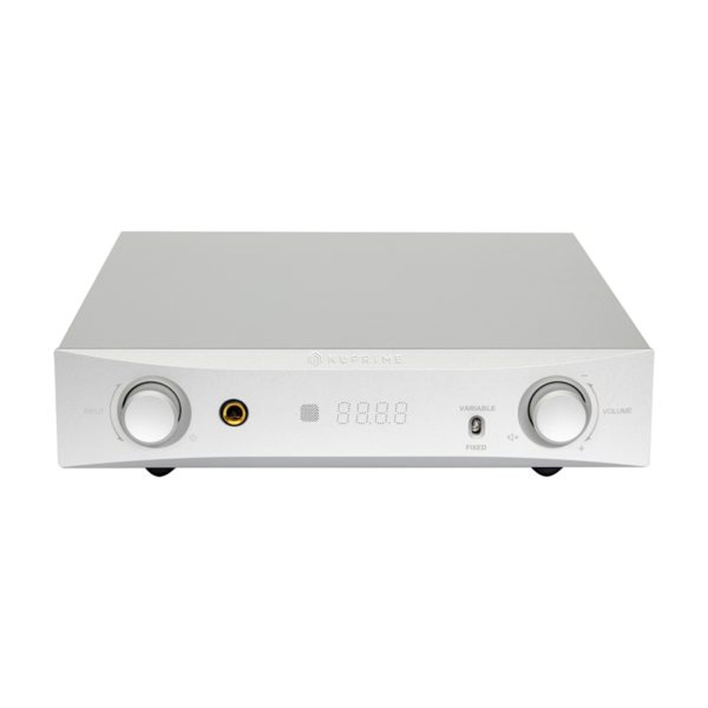 NuPrime PRA-9X Vorverstärker mit Phono Frontansicht mit Display und Bedienelementen in Silber