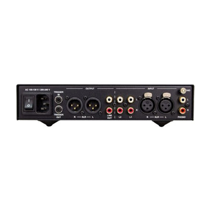 NuPrime PRA-9X Vorverstärker mit Phono Rückansicht mit XLR-, Cinch- und Phono-Eingang und Trigger-Anschluss