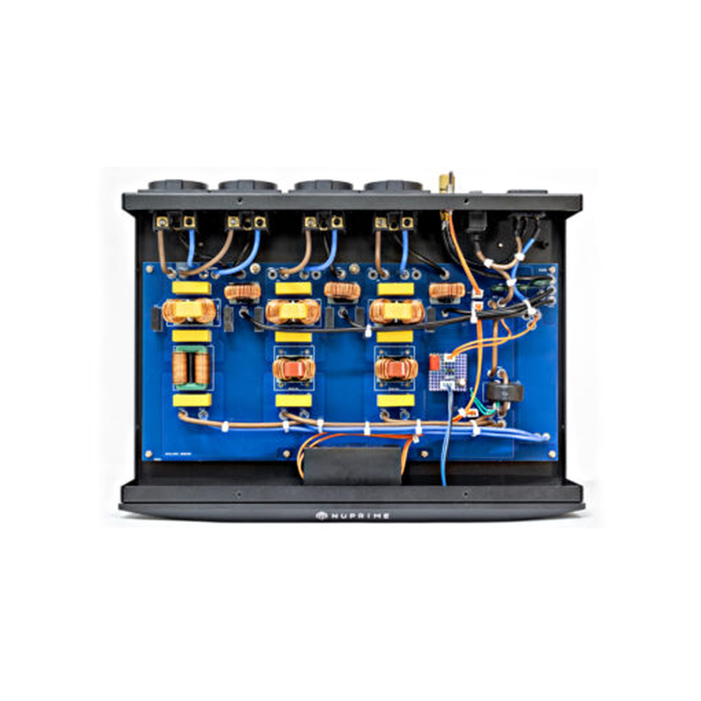 NuPrime Pure AC-4E Netzfilter-Steckdosenleiste Detailansicht des Innenaufbaus mit Filterplatinen