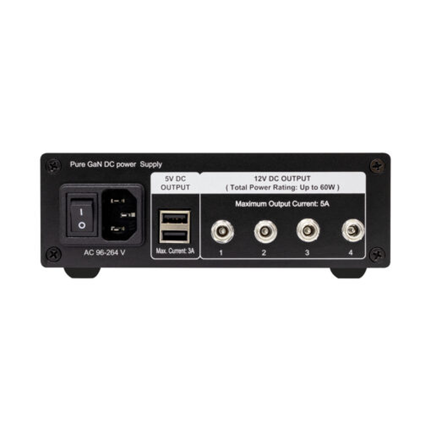 NuPrime SiGa Power75 Audio-Netzteil Rückansicht mit vier DC-Ausgängen und USB-Ausgang