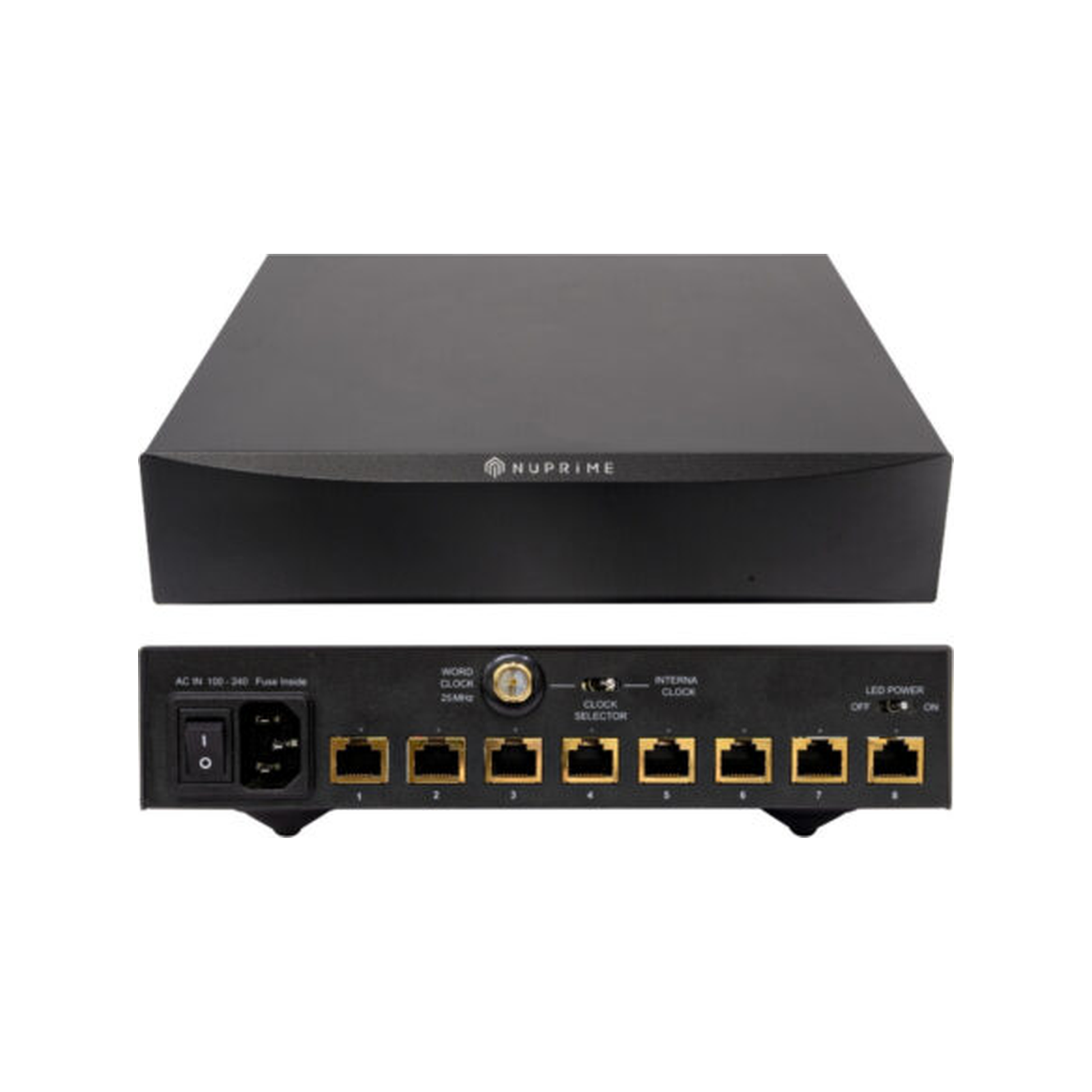 NuPrime SW-9X Netzwerk-Switch Produktansicht mit Front- und Rückseite
