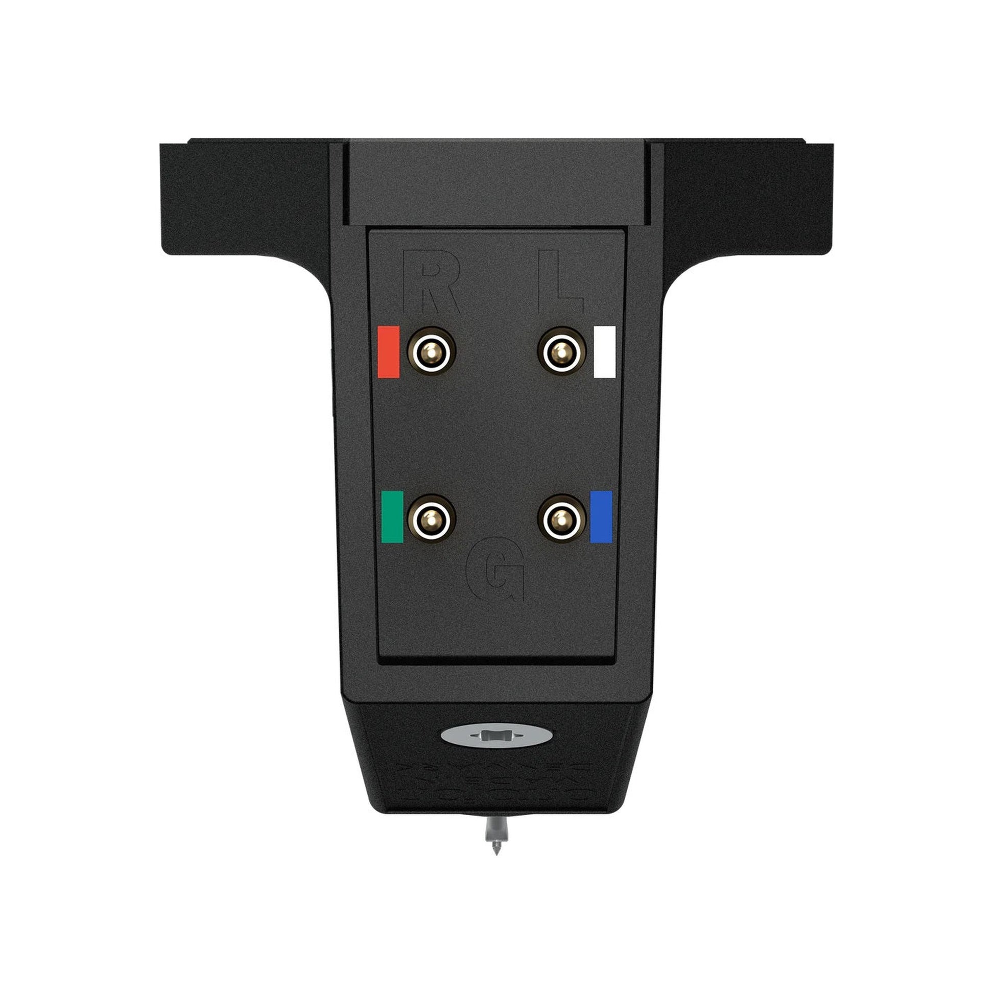 Ortofon MC X10 MC-Tonabnehmer Rückansicht mit farbcodierten Anschluss-Pins