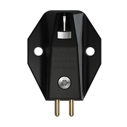Ortofon MC X10 MC-Tonabnehmer Unterseite mit Befestigungsbohrungen und Anschluss-Pins