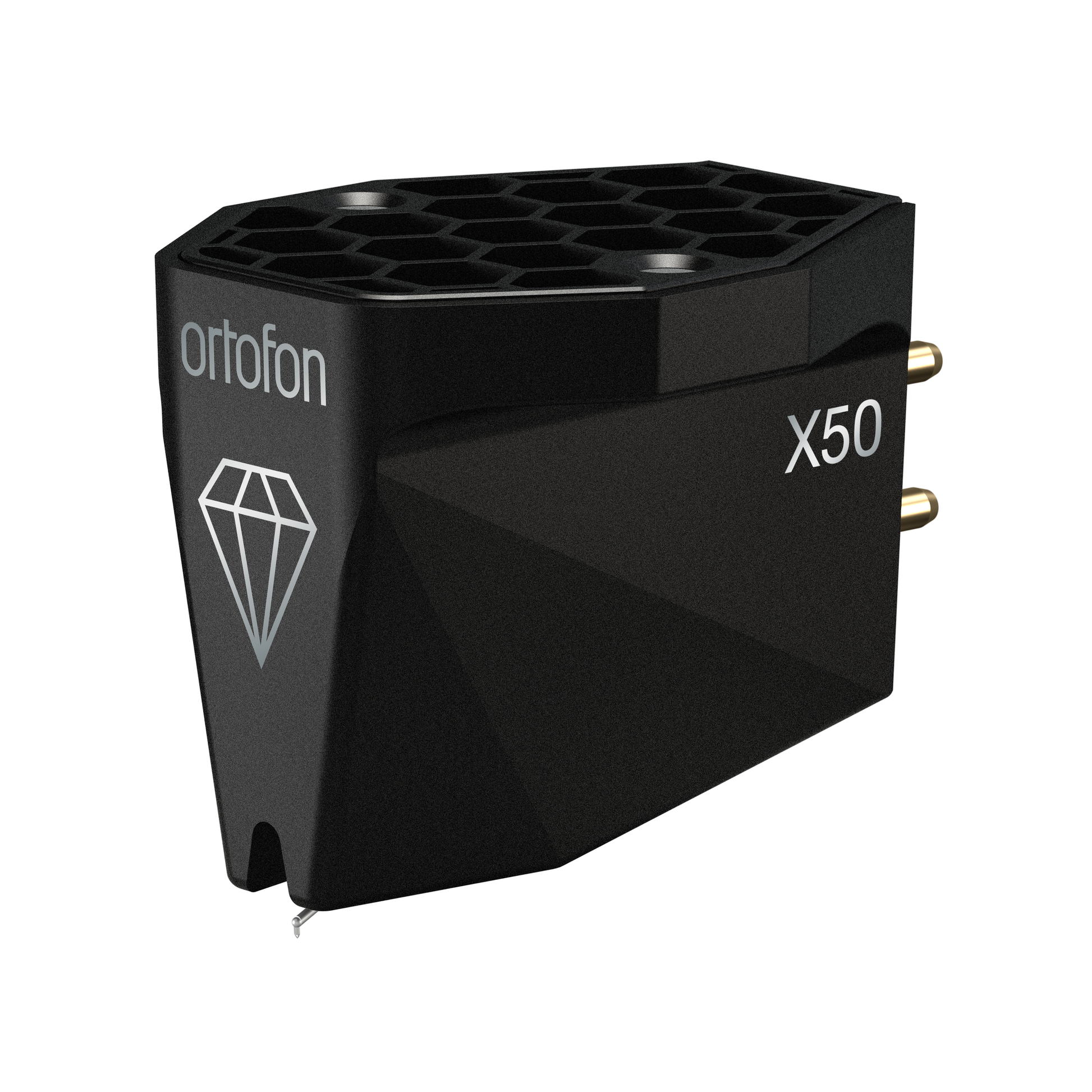 Ortofon MC X50 Moving-Coil-Tonabnehmer in Schwarz, Perspektive von links oben mit Bor-Nadelträger