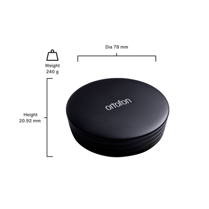 Ortofon Plattenstabilisator 240 g Schwarz Masszeichnung mit Durchmesser, Höhe und Gewicht
